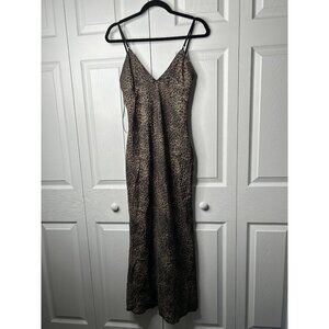 Zara Satin Effect Animal Print V-Neck Sleeveless Maxi Dress Women's Size Small S